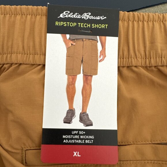 Eddie Bauer Men's XL Ripstop Tech Cargo Short Nylon UPF50+ Brown NWT 0607 - Picture 11 of 16